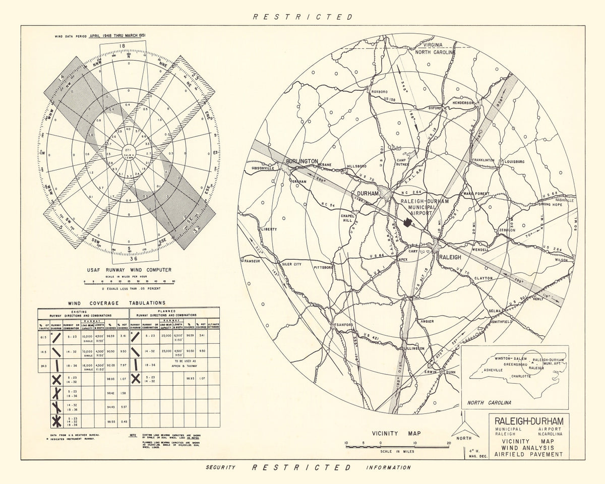 Preview of Vintage Map of the Raleigh - Durham Municipal Airport Vicinity, 1952