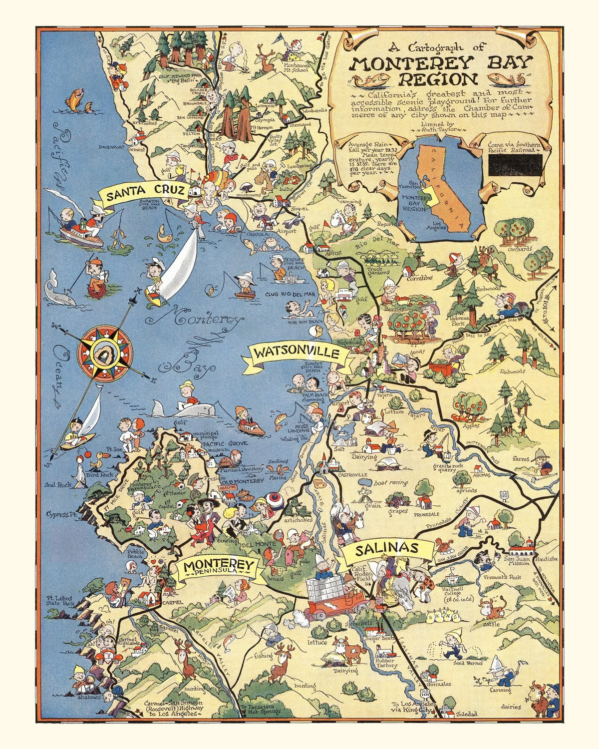 Preview of Vintage Map of Monterey Bay, 1932