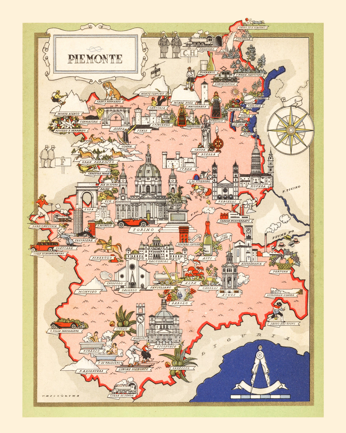 Preview of Vintage Map of Piemonte Italy, 1938