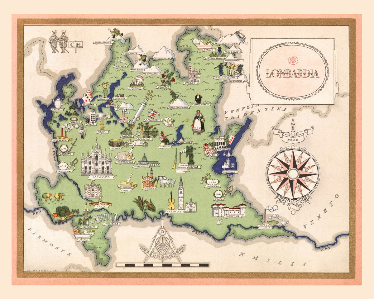 Preview of Vintage Map of Lombardy Italy, 1938