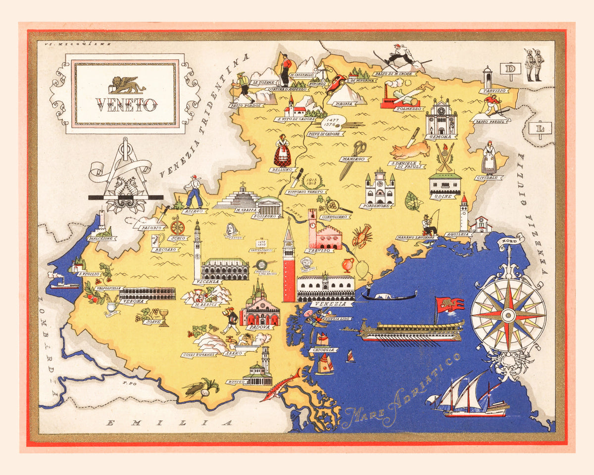 Preview of Vintage Map of Veneto Italy, 1938