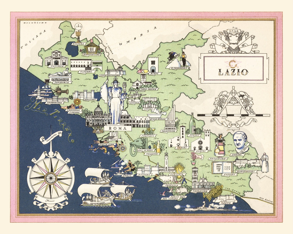 Preview of Vintage Map of Lazio Italy, 1938