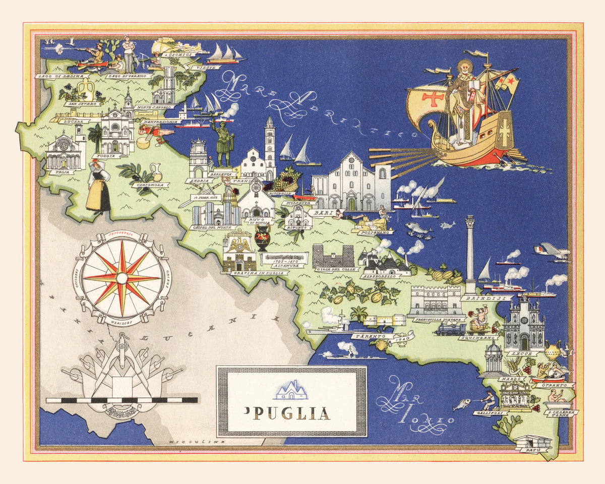 Preview of Vintage Map of Puglia Italy, 1938