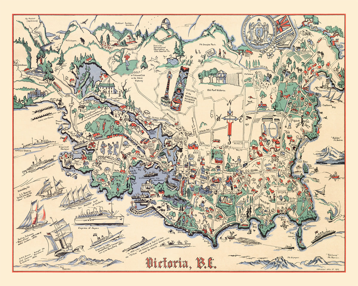 Preview of Vintage Map of Victoria, Canada 1939