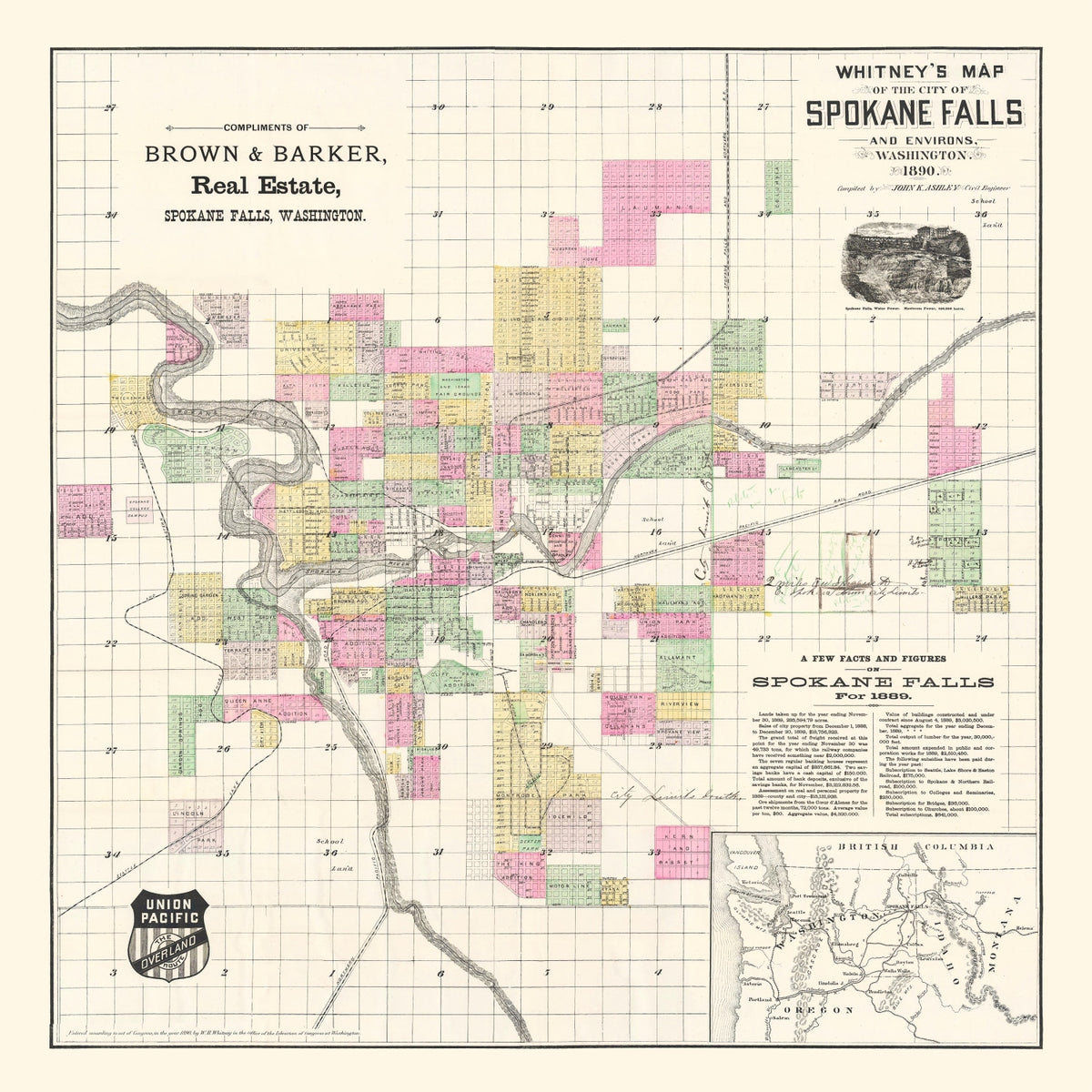 Preview of Vintage Map of Spokane Falls, Washington 1890