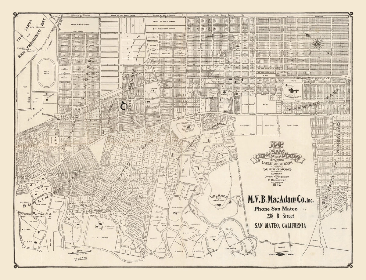 Preview of Vintage Map of San Mateo, California 1912