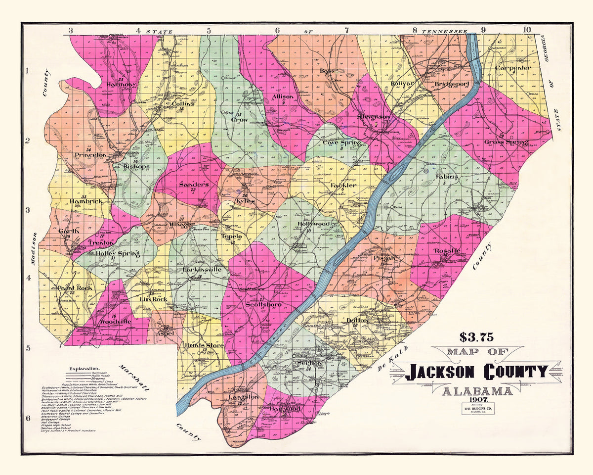 Preview of Vintage Map of Jackson County, Alabama 1907