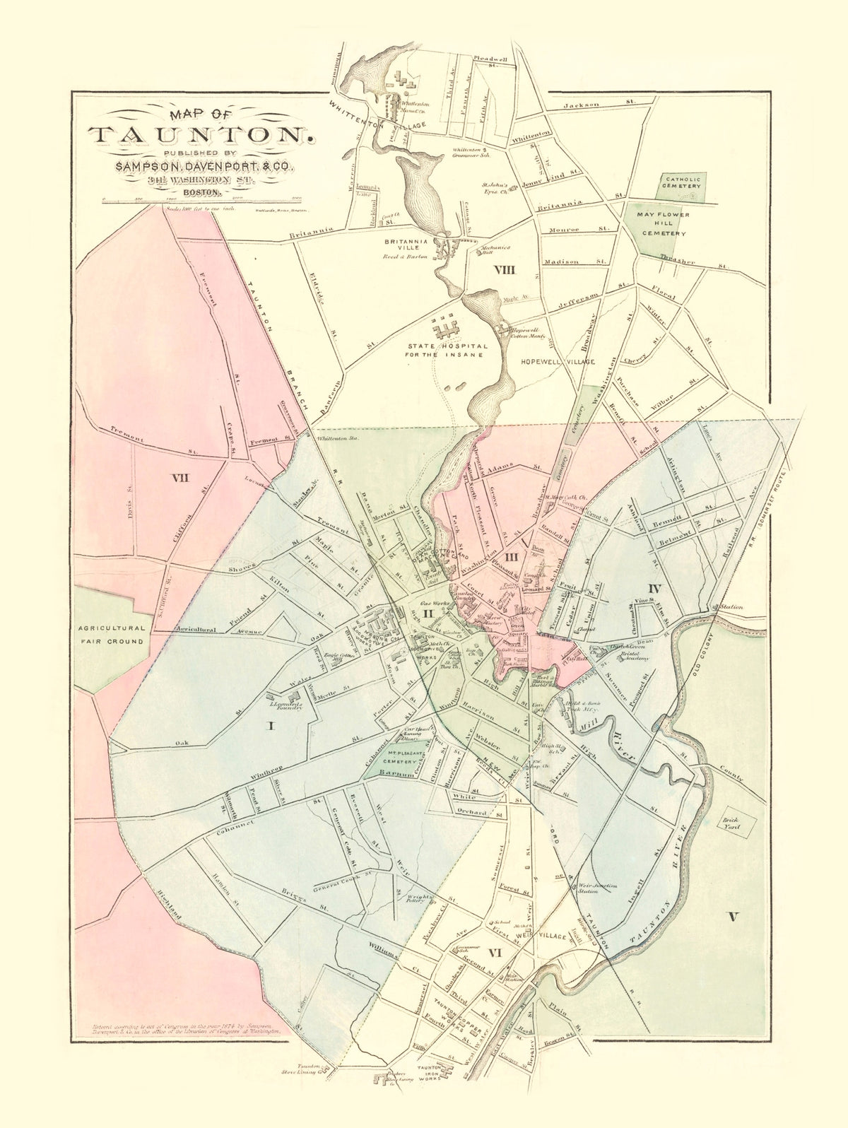 Preview of Vintage Map of Taunton, Massachusetts 1874