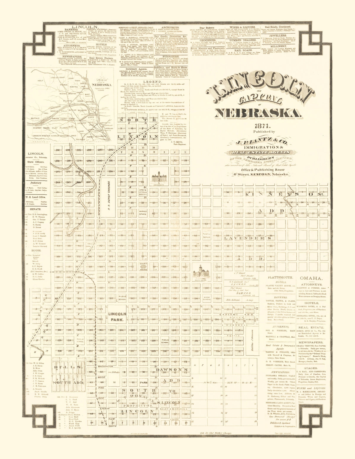 Preview of Vintage Map of Lincoln, Nebraska 1871