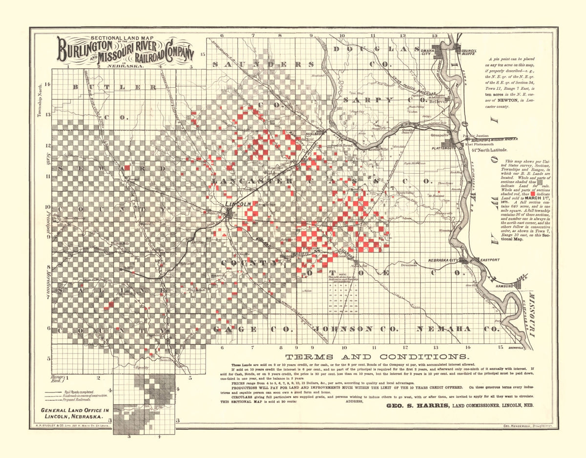 Preview of Vintage Railroad Map of Lincoln 1871