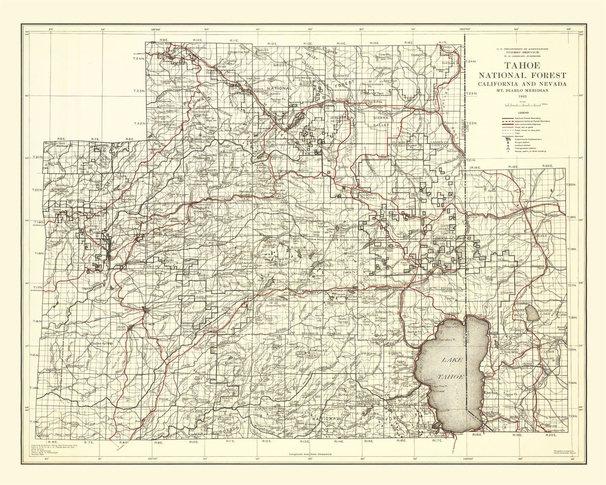 Preview of Vintage Map of Tahoe National Forest 1925