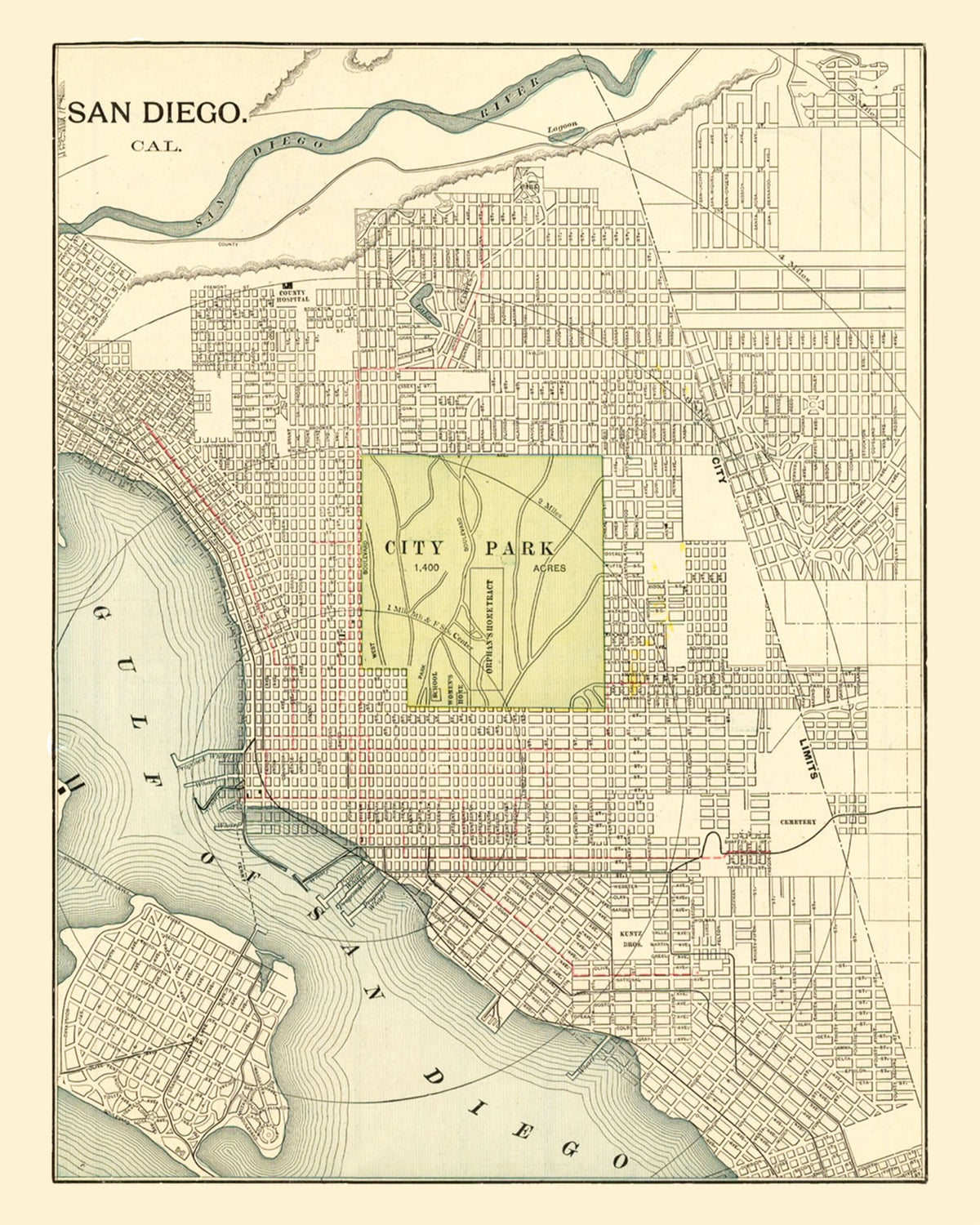 Preview of Vintage Map of San Diego, California 1902