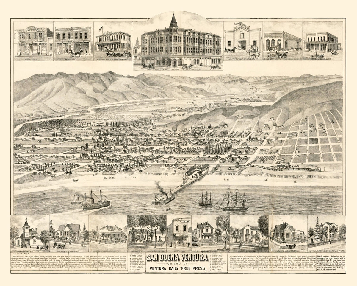 Preview of Vintage Map of San Buena Ventura, California 1884