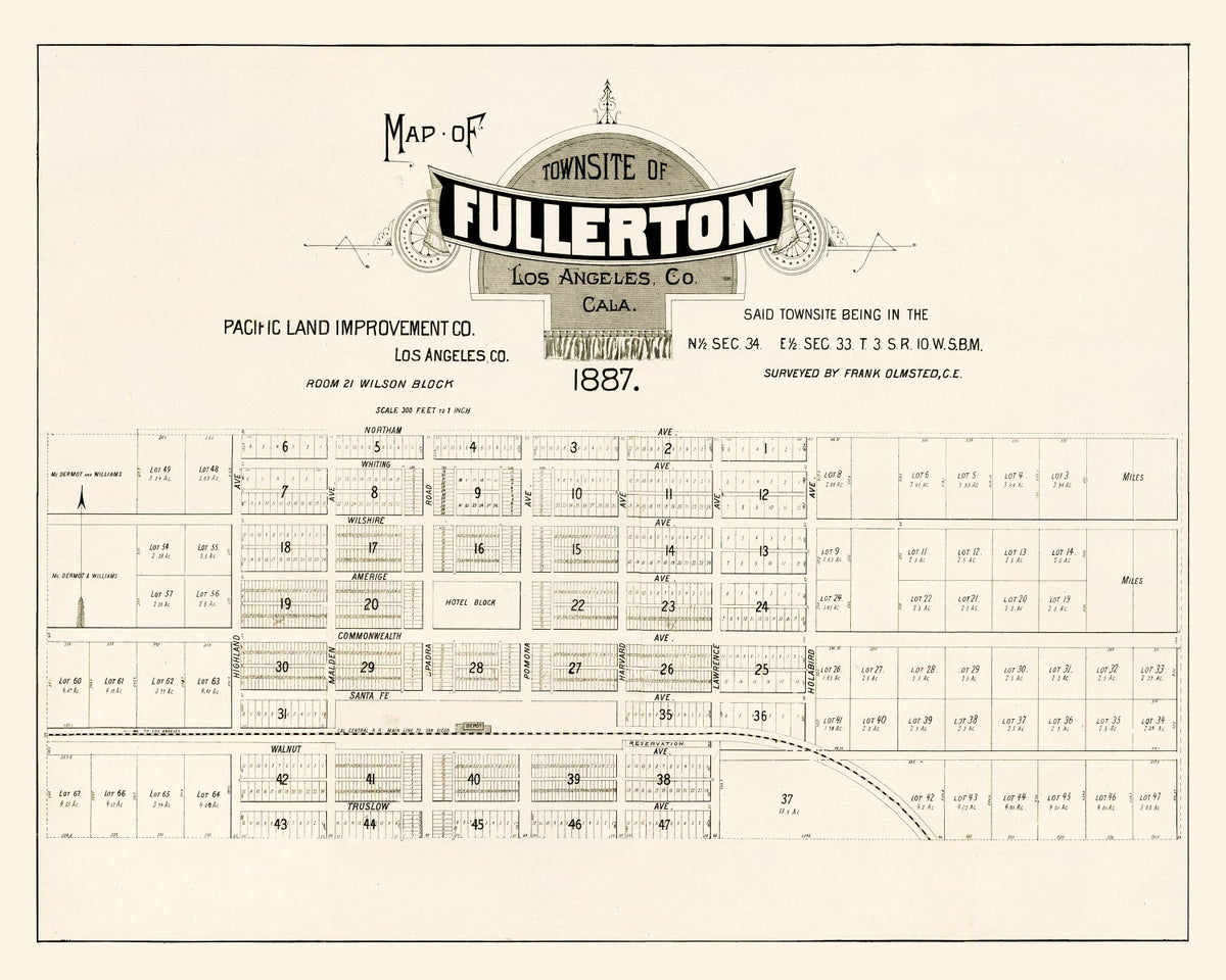 Preview of Vintage Map of Fullerton, California 1887