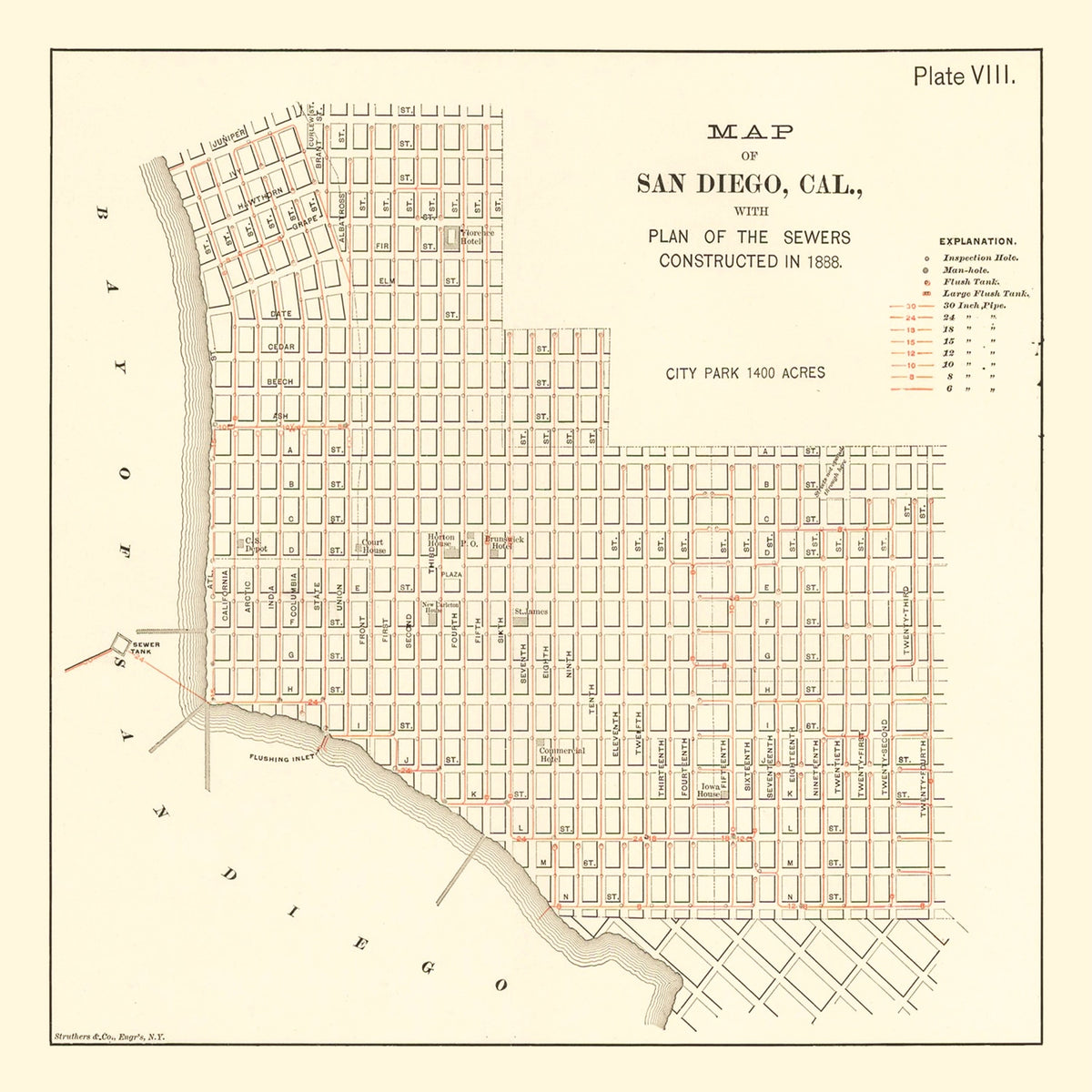 Preview of Vintage Map of San Diego, California 1891