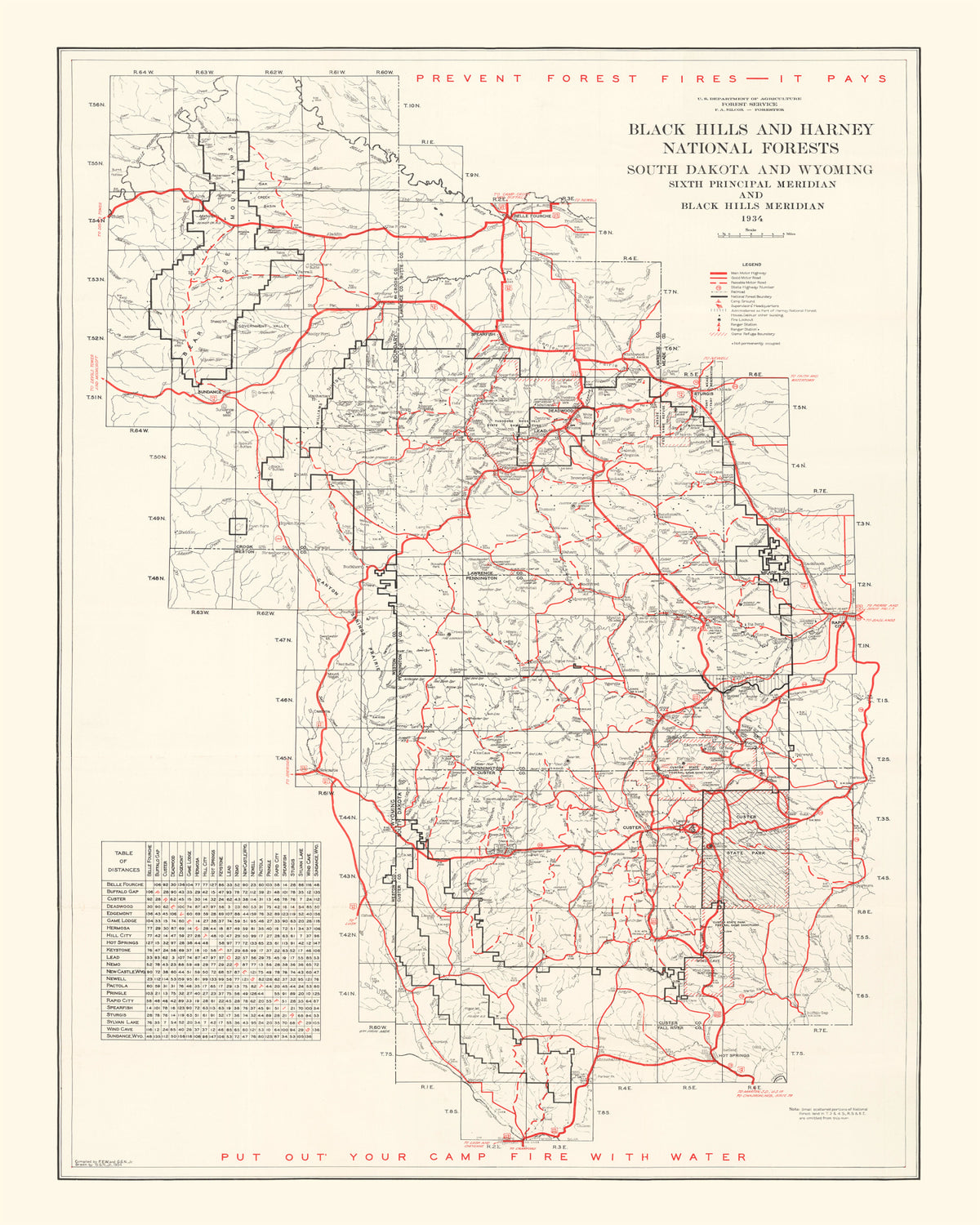 Preview of Vintage Black Hills & Harney National Forest Map 1934