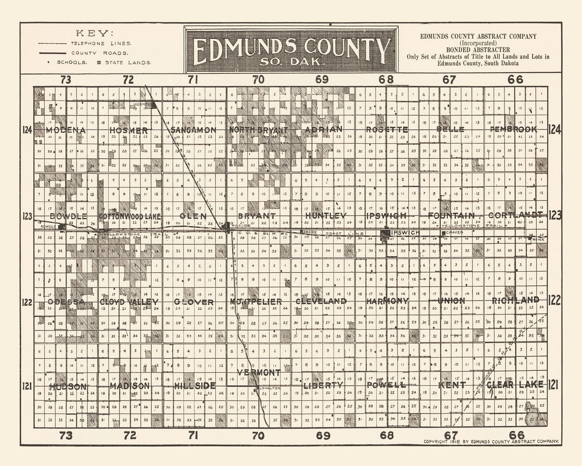 Preview of Vintage Map of Edmunds County, South Dakota 1918