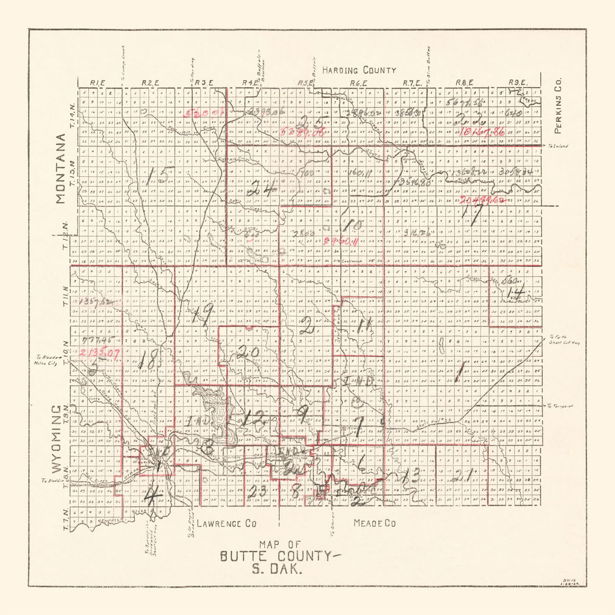 Preview of Vintage Map of Butte County, South Dakota 1936