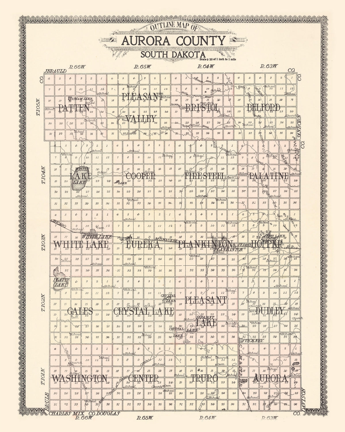 Preview of Vintage Map of Aurora County, South Dakota 1911
