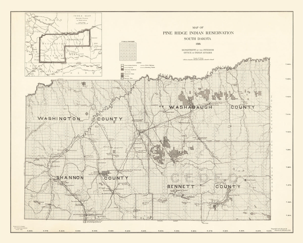 Preview of Vintage Pine Ridge Indian Reservation Map 1914