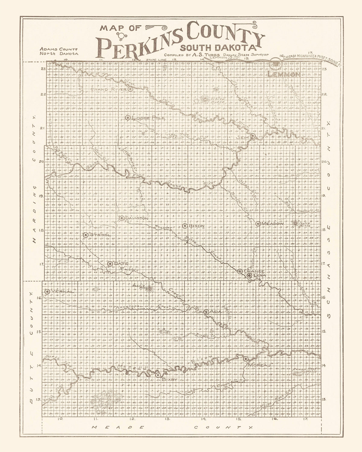 Preview of Vintage Map of Perkins County, South Dakota 1919