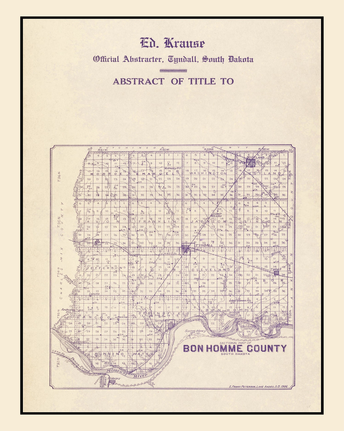 Preview of Vintage Map of Bon Homme County, South Dakota 1906