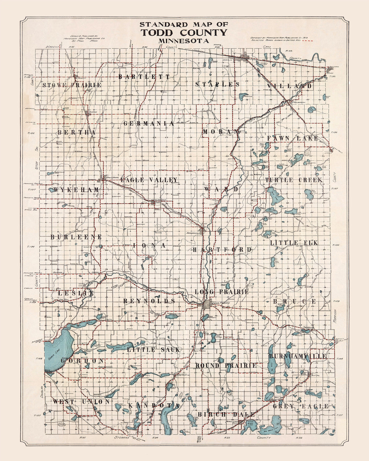 Preview of Vintage Map of Todd County, Minnesota 1913