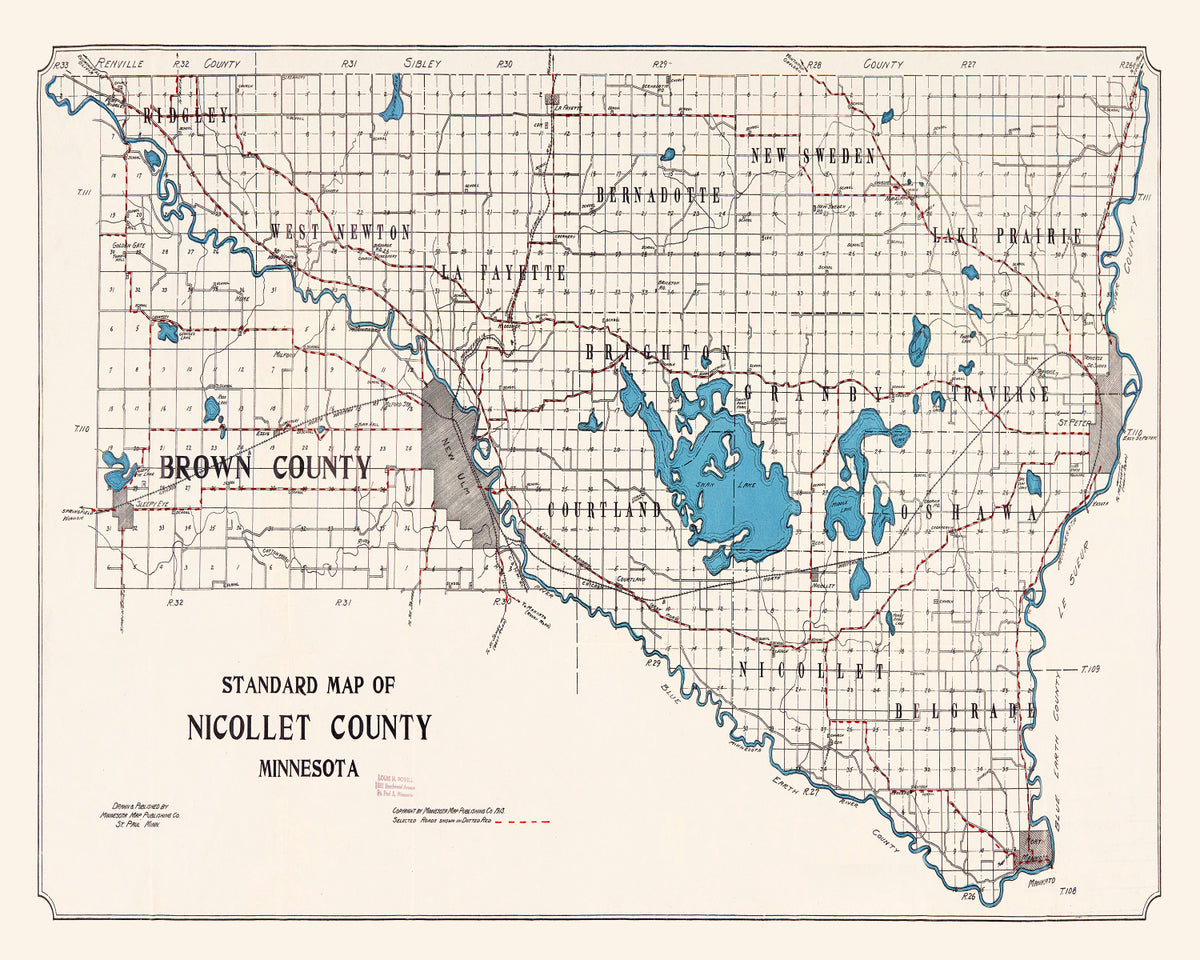 Preview of Vintage Map of Nicollet County, Minnesota 1913