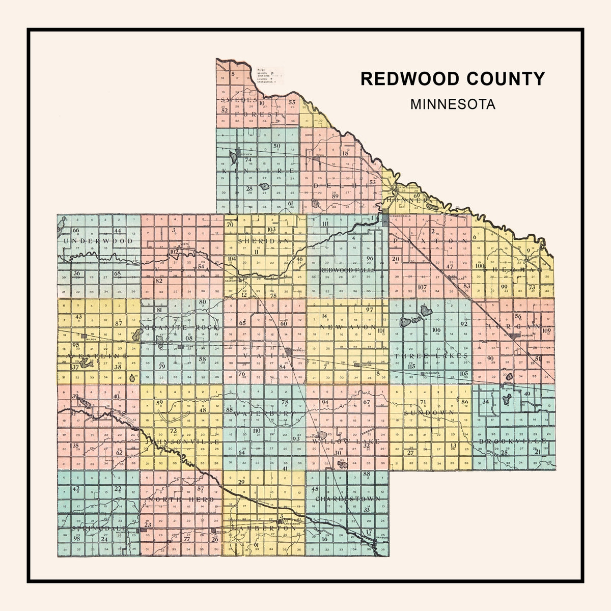 Preview of Vintage Map of Redwood County, Minnesota 1907