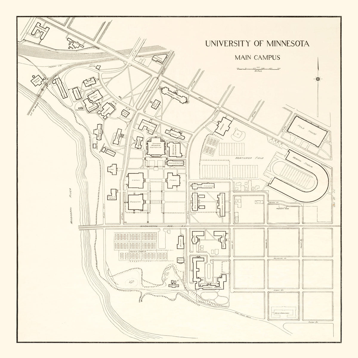 Preview of Vintage Campus Map of University of Minnesota 1930