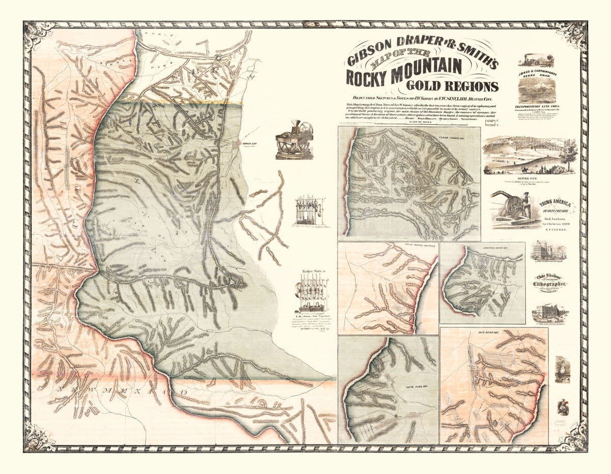 Preview of Vintage Rocky Mountain Gold Regions Map 1861
