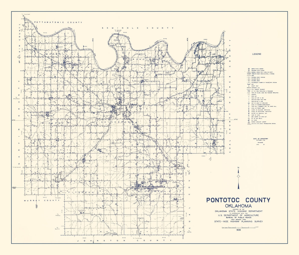 Preview of Vintage Map of Pontotoc County, Oklahoma 1936
