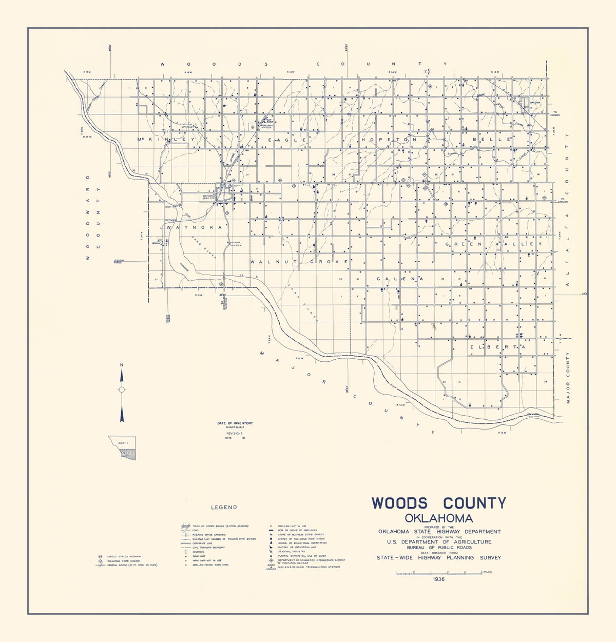 Preview of Vintage Map of Woods County, Oklahoma 1936
