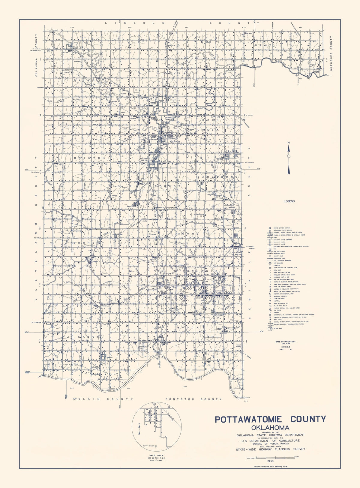 Preview of Vintage Map of Pottawatomie County, Oklahoma 1936