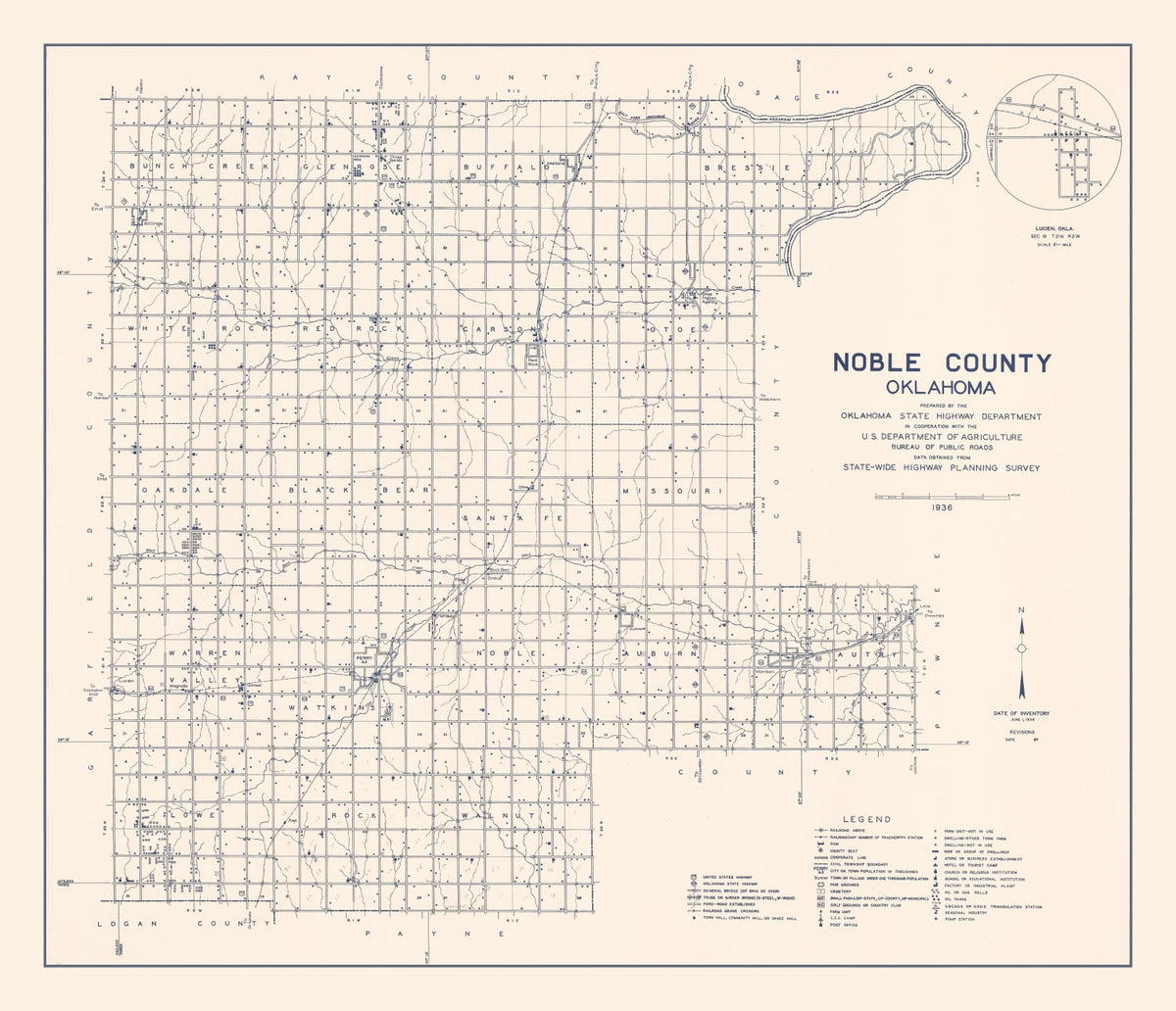 Preview of Vintage Map of Noble County, Oklahoma 1936