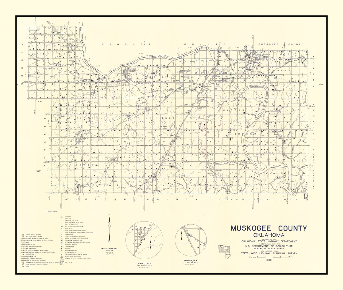 Preview of Vintage Map of Muskogee County, Oklahoma 1936