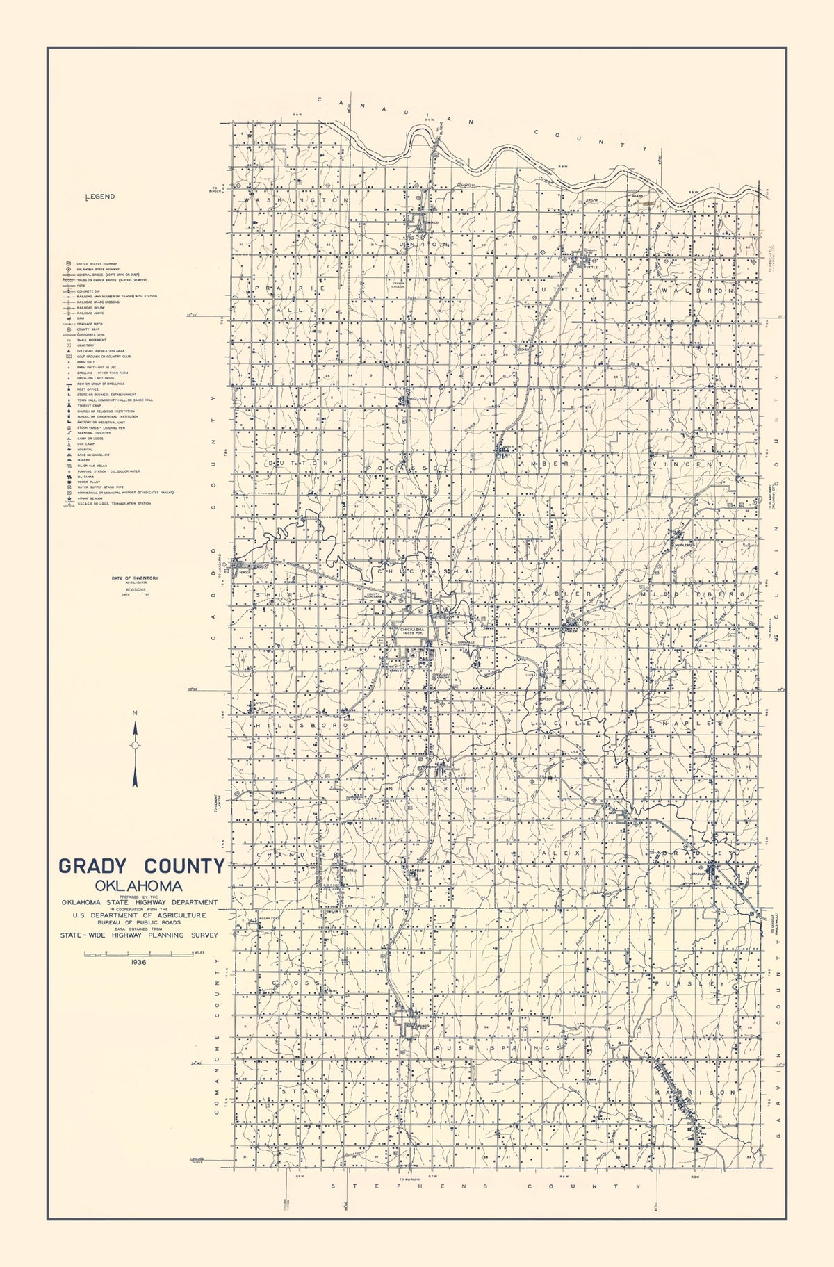 Preview of Vintage Map of Grady County, Oklahoma 1936