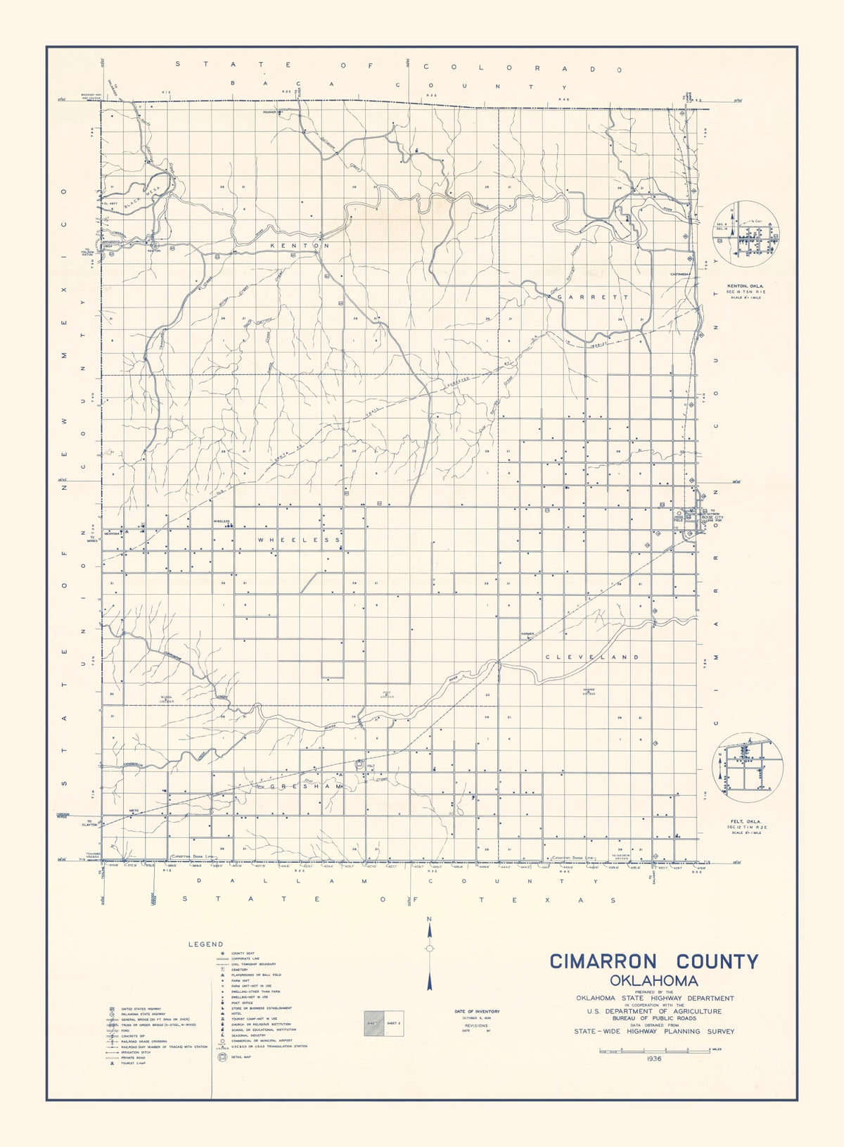 Preview of Vintage Map of Cimarron County, Oklahoma 1936