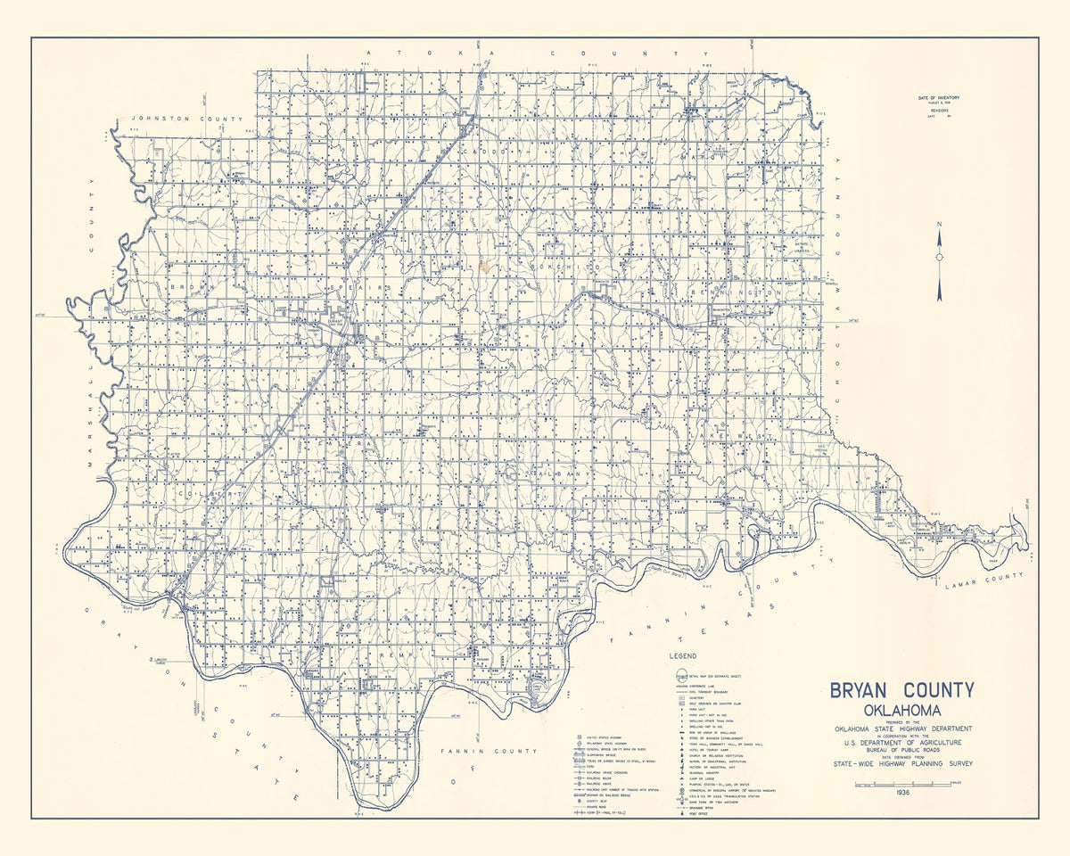 Preview of Vintage Map of Bryan County, Oklahoma 1936