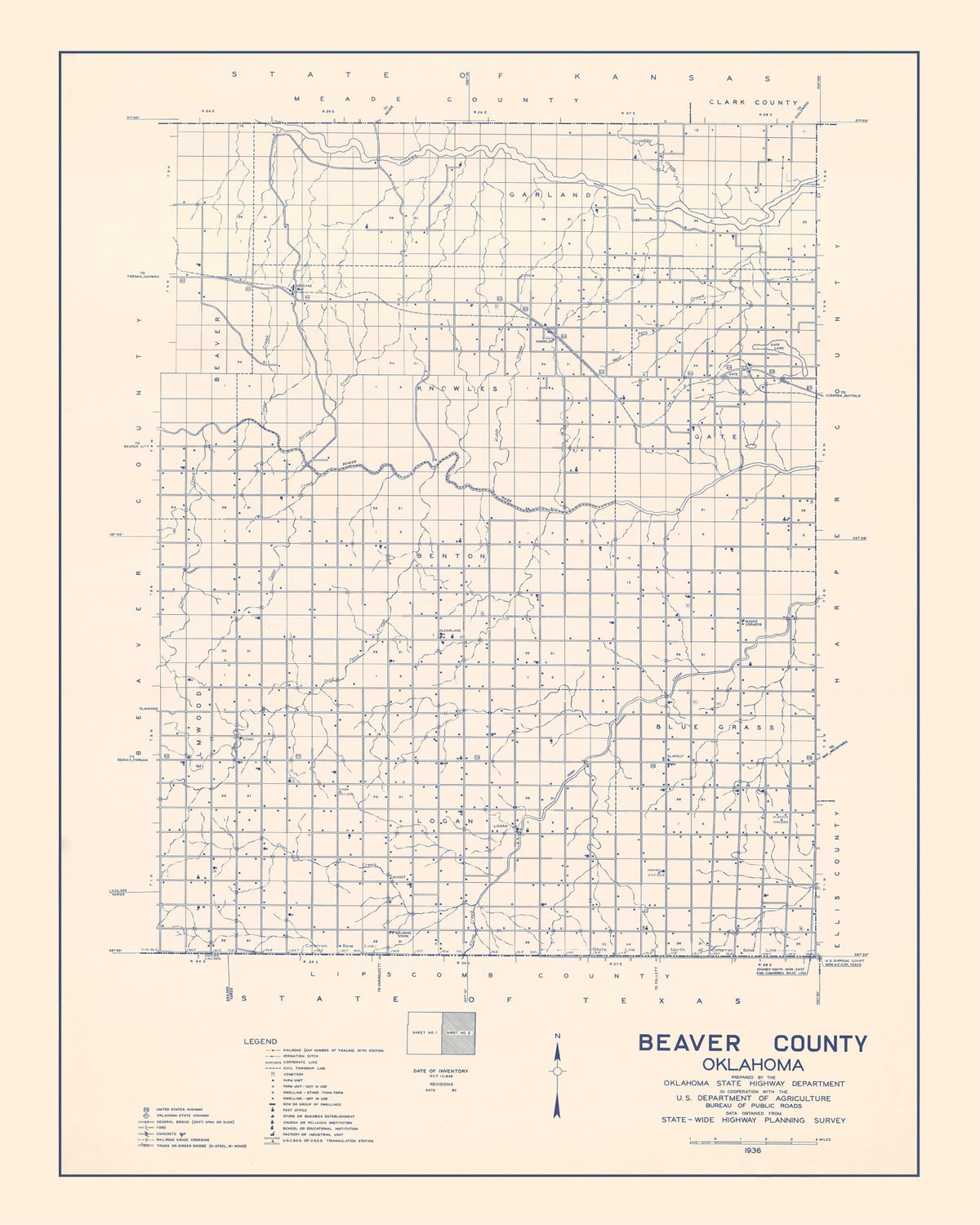 Preview of Vintage Map of Beaver County, Oklahoma 1936