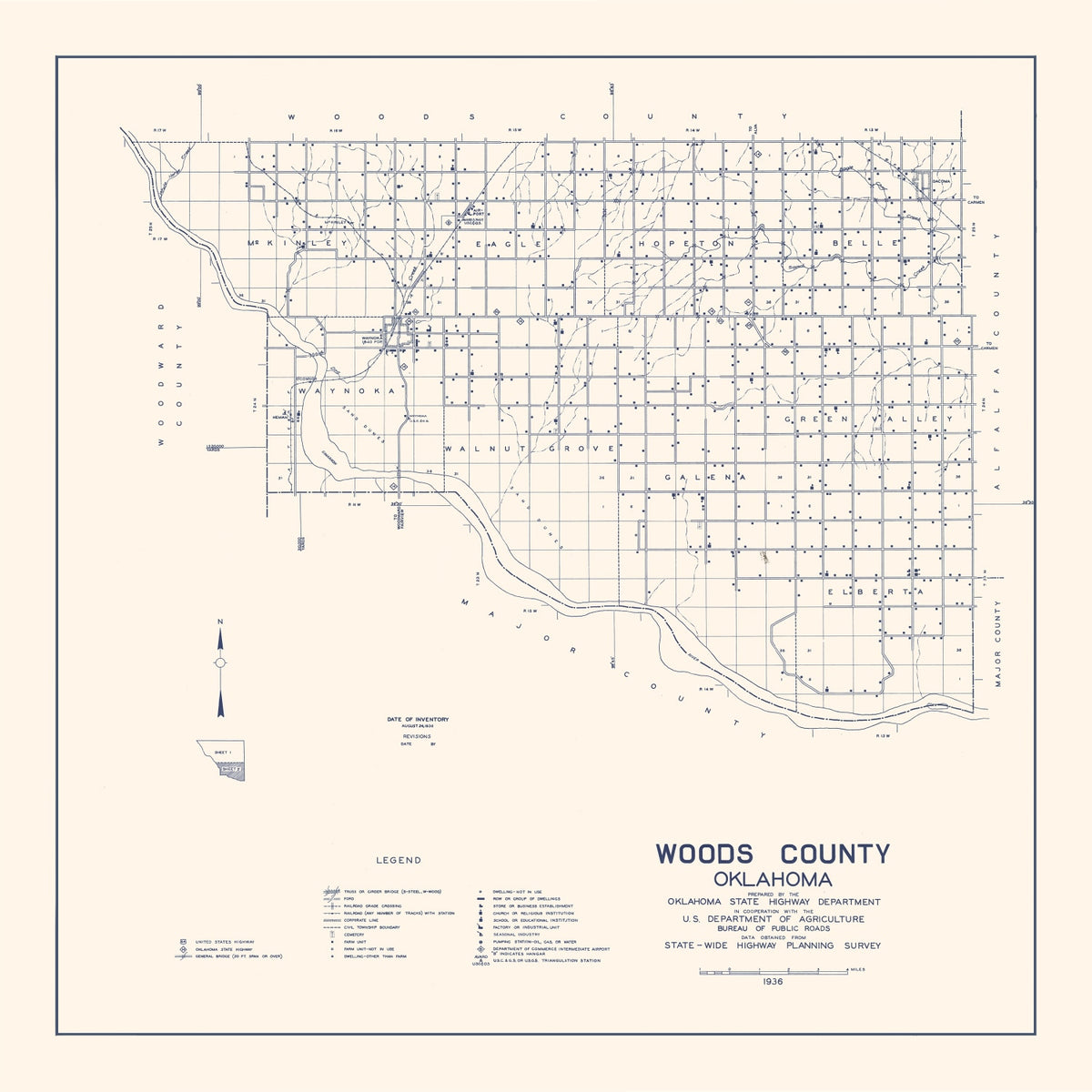 Preview of Vintage Map of Woods County, Oklahoma 1936