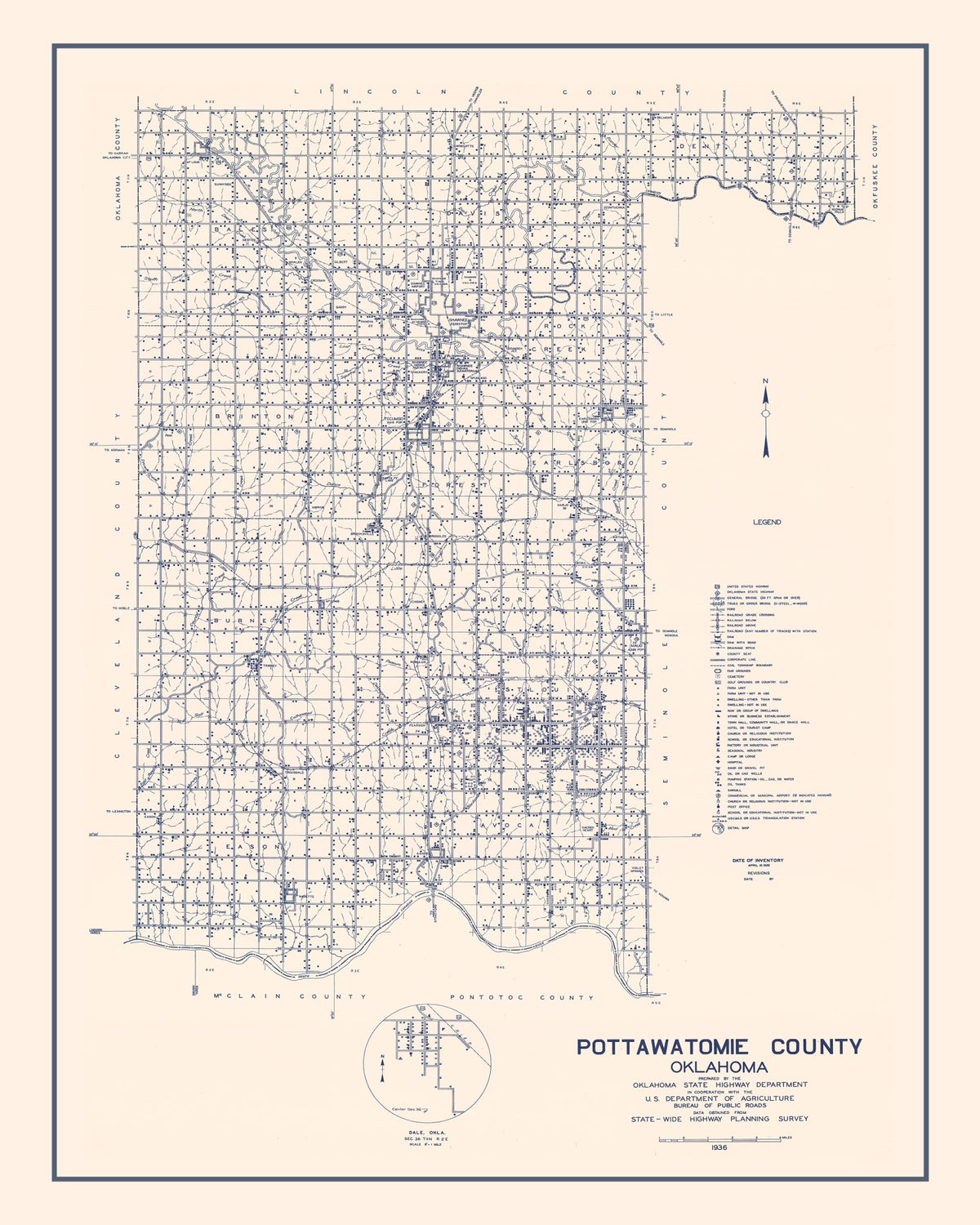 Preview of Vintage Map of Pottawatomie County, Oklahoma 1936