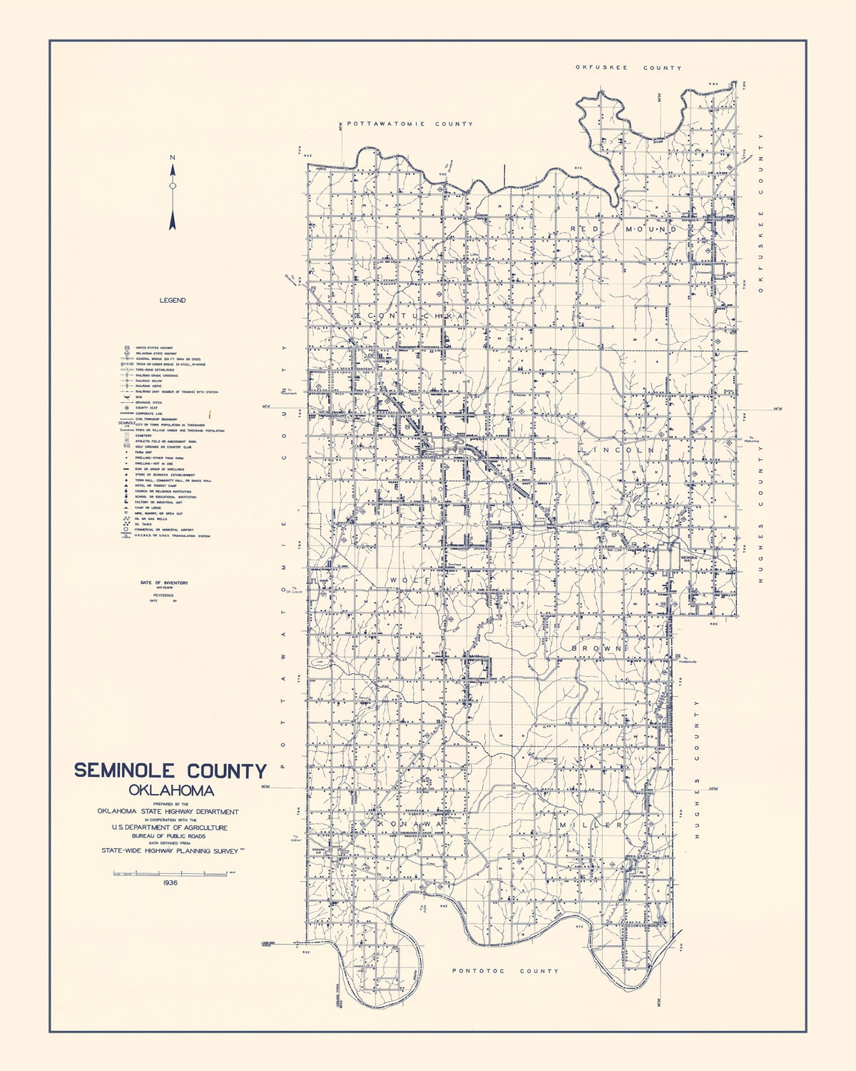 Preview of Vintage Map of Seminole County, Oklahoma 1936
