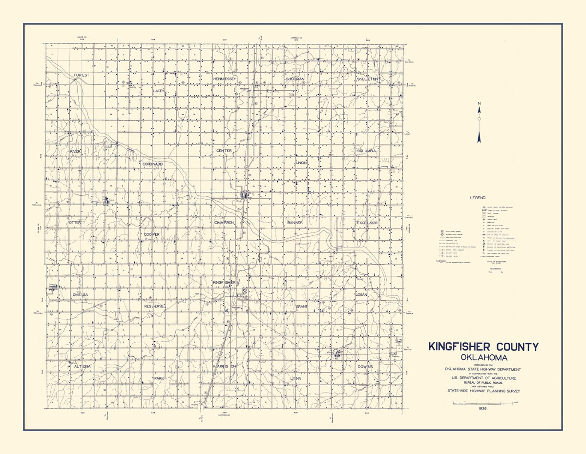 Preview of Vintage Map of Kingfisher County, Oklahoma 1936