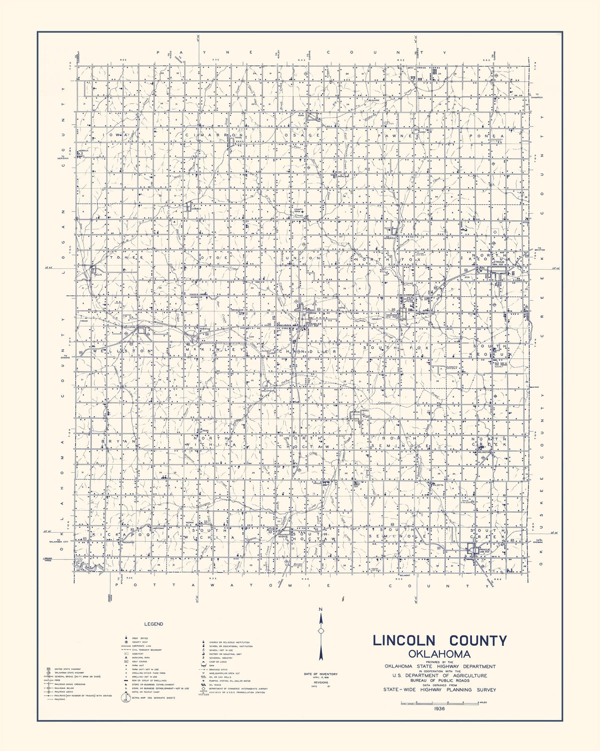 Preview of Vintage Map of Lincoln County, Oklahoma 1936