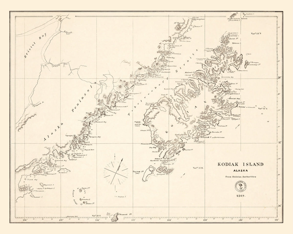 Preview of Vintage Kodiak Island, AK Map 1869
