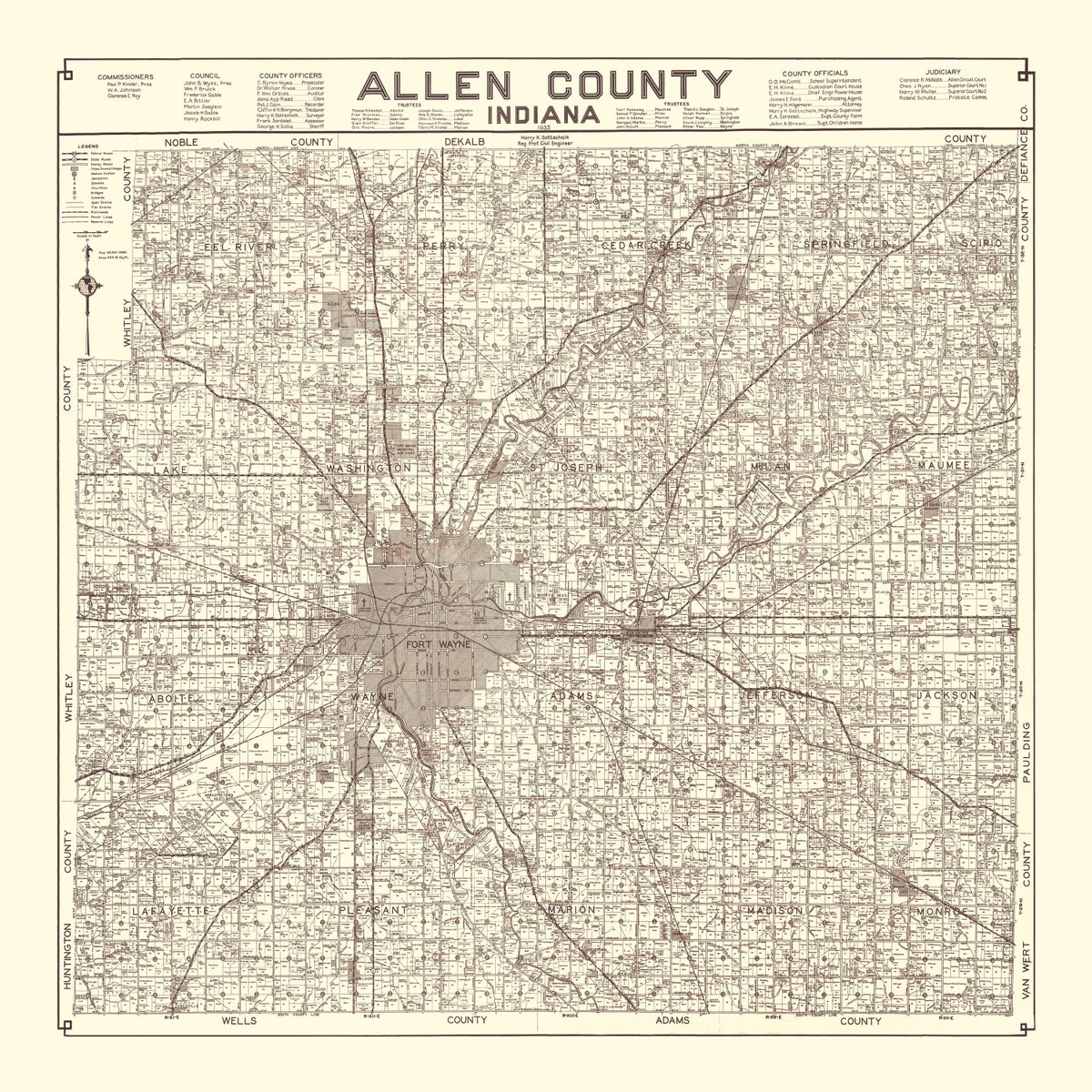 Preview of Vintage Map of Allen County, Indiana 1935