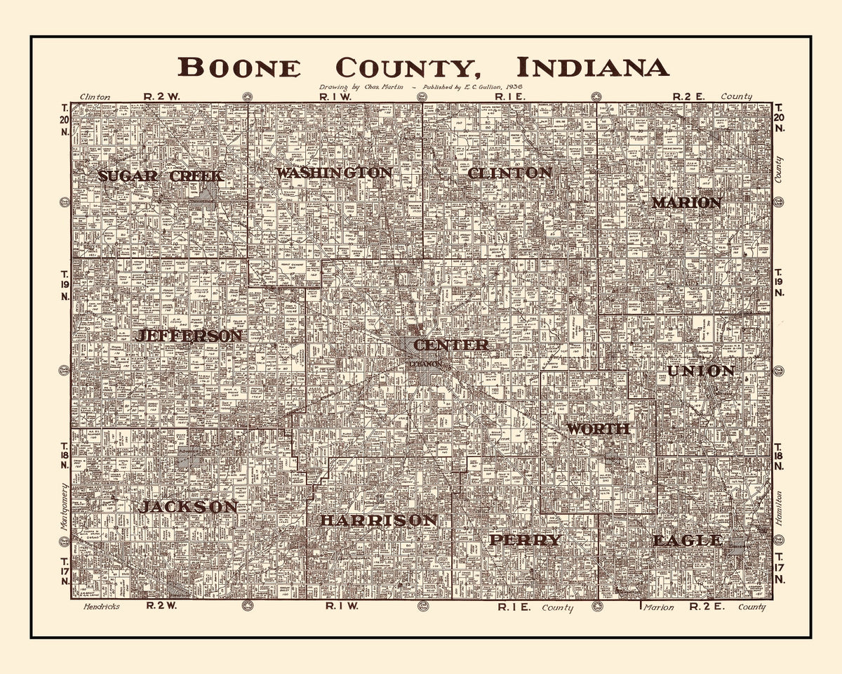 Preview of Vintage Map of Boone County, Indiana 1936