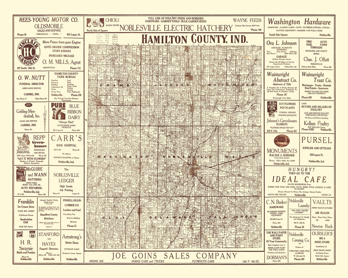 Preview of Vintage Map of Hamilton County, Indiana 1919