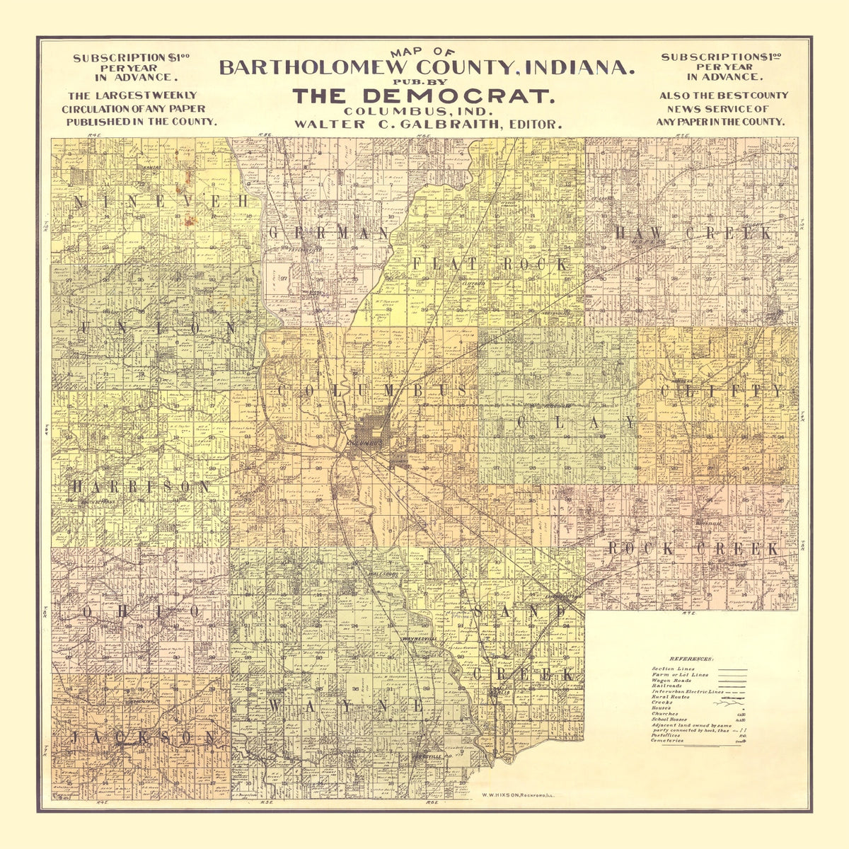 Preview of Vintage Map of Bartholomew County, Indiana 1910